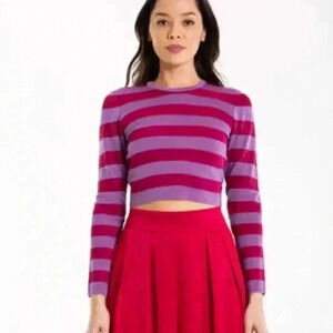 New Baum Und Pferdgarten Chaney Metallic Stripe Pink Purple Crop Sweater Sz L